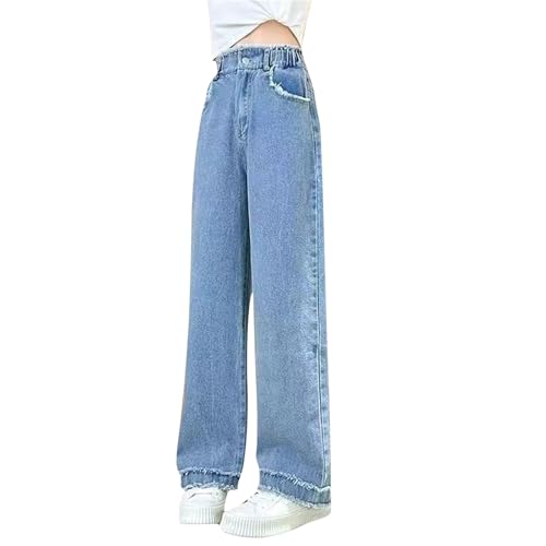 Girls Baggy Wide Leg Jeans Spring Summer Straight Denim Pants Fashion Ripped Denim Causal Trousers with Pockets