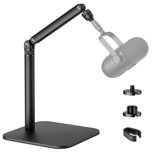 Tischhalterung Mikrofonständer Verstellbarer Montagearm mit 1/4"-3/8"-5/8" Mehrfachgewinde für Blue Yeti, Fifine, HyperX + Mikros/Webcams/DSLRs, Für Studio/Podcast/Livestream Lösung