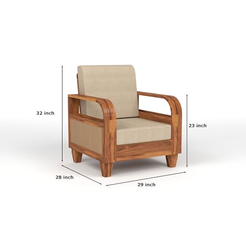 Image of Sheesham Wooden 4 Seater Sofa for Living Room | Solid Wood Sofa with Rattan Cane Side Rack | Rosewood Sofa Set for Home & Office | Lounge (Honey, 4 Seater)