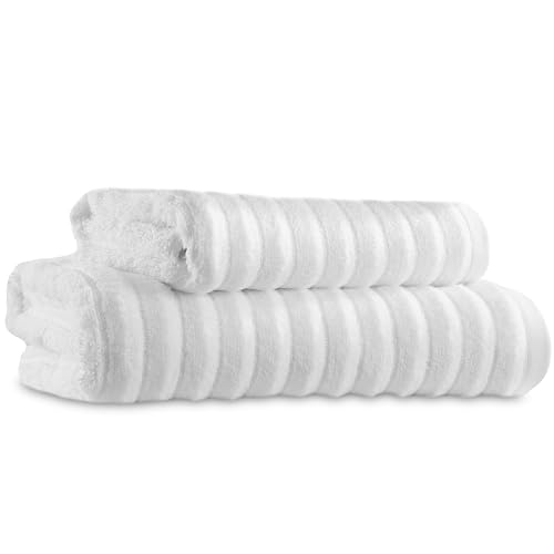 Towelogy Bamboo Bathroom Towel Set of 2 – 1 XL Bath Towel 90x140 cm & 1 XL Hand Towel 70x120 cm Premium Quality Soft and Absorbent | OEKO-TEX CERTIFIED (White)