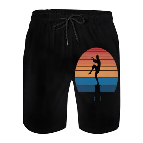 Vintage Karate Retro Crane Kick Mens Swim Trunks Boys Quick Dry Board Shorts with Mesh Lining