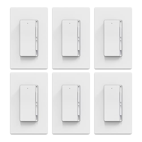 Image of ELEGRP Digital Slide Dimmer Light Switch, Dimmer Switch with Decorative Frameless Design Wallplate for LED /CFL, Incandescent,Halogen Bulbs, Single Pole /3-Way, UL Listed, 6 Pack, Matte White