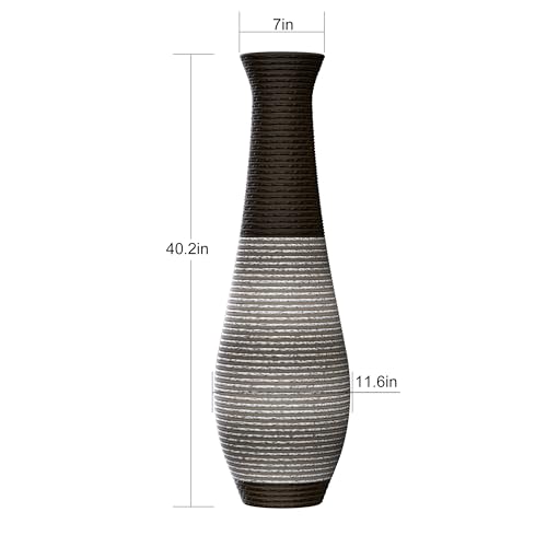 Image of Large Hand-Woven PVC Rattan Floor Vase, 39.3 Inch Tall Home Decor Floor Vase for Fake Flower Dried, Flower Holder for Living Room, Bedroom, Dining Room, Entryway, Hallway