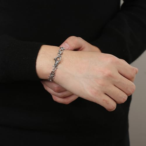 HZMAN Barbed Wire Bracelet for Men Biker Gothic Punk Stainless Steel Link Bracelet Jewelry Gift3