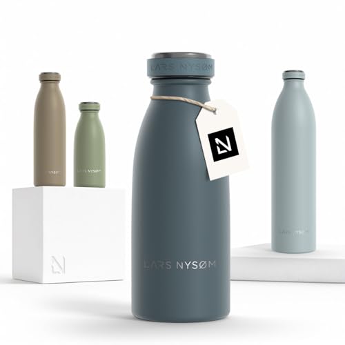 Image of LARS NYSOM Stainless Steel Insulated Water Bottle 12oz 17oz 25oz 34oz 51oz | Insulated Thermo Flask for Hot and Cold Beverages | Leakproof Drinking Bottle (Stone Blue, 11.9oz)