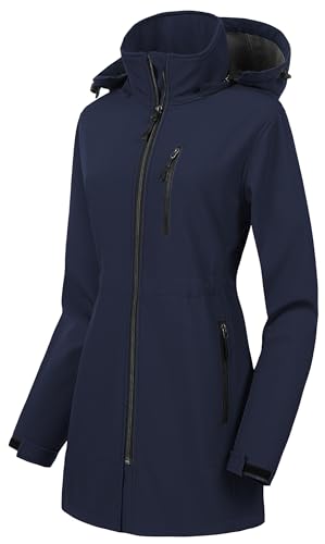 La mejor selección de Chaquetas para Mujer comprados en linea. 49 CREATMO US Chaqueta Softshell Ligera con Cremallera Completa Resistente al Agua para Mujer Prendas de Vestir Exteriores a Prueba de Viento Abrigos con forro polar Azul Marino M