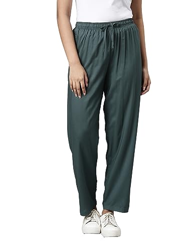Image of GO COLORS Women Solid Mid Rise Relaxed Fit Viscose Casual Pants