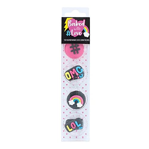 Baked with Love - Decoraciones comestibles hechas a mano, 10 piezas - #LOL Sugar Pipings, multicolor