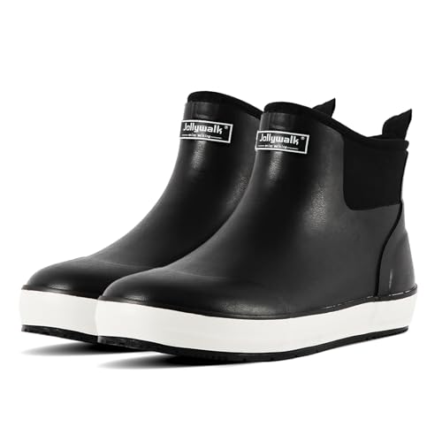 Men's Deck Boots Ankle Rain Boots for Mens Waterproof Garden Shoes, Anti-Slip Rubber Work Boots for Sailing, Fishing, Farming, Boating