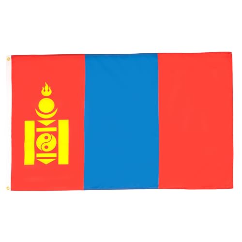 Image of AZ FLAG - Mongolia Flag - 2x3 Ft - 100D Polyester Mongolian Banner with Two Metal Grommets - Fade Resistant - Vivid Colors - 2' x 3' Feet - 90x60 Cm