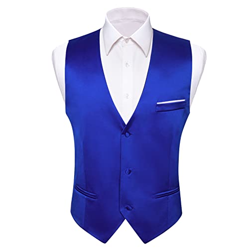 Image of Barry.Wang Vest for Men Business /Leisure Dress Suit Vests V-neck 2 Pockets Wedding Party Tuxedo Satin Waistcoat