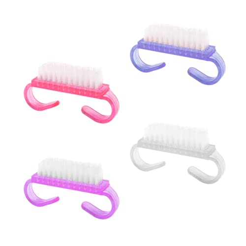 Brosse Ongle, 4 Pcs Brosse pour Nettoyer les Ongles, Brosse à Récurer Ongles, Brosse à Ongles à Manche, Outil de Nettoyage pour Nail Art (Violet, Rose, Bleu, Transparent) Cover