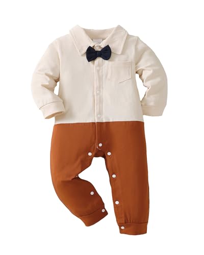 Image of NZRVAWS Newborn 0-3 Months Baby Boy Clothes Infant Boy Brown Outfits Jumpsuit Bodysuit Coming Home Romper Fall Winter Baby Boy Outfit