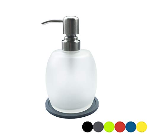 Atfung Dispensador de jabón de Vidrio opalino y Acero Inoxidable, Bomba rellenable, dispensador de jabón para Ducha, Cuarto de baño y Cocina, 400 ml