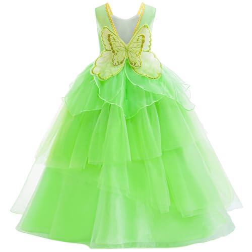 LZH Kids Tinkerbell Costume Dress For Girls Green Fairy Costume Princess Halloween Fancy Dress Up With Crown Wand Wreath - Image 3