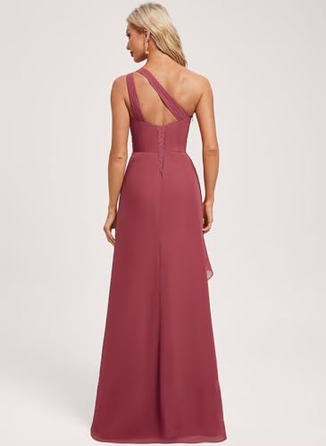 Women's One Shoulder Long Bridesmaid Dresses with Silt 2025 Pleated Aline Formal Evening Dress PU1462