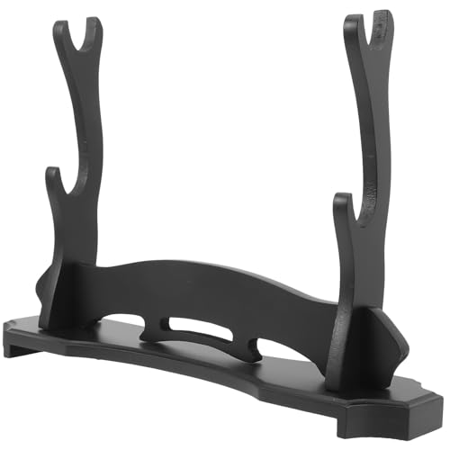 VINTORKY Soporte de Espada de Escritorio de Madera de Dos Niveles, Estante Decorativo para Exhibición de Espadas y Flautas, Organizador Estable para Armas y Dizi, Adecuado para Artes