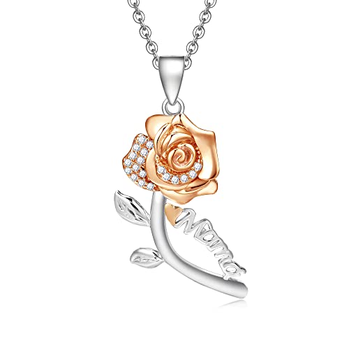 ENGRAWELRY Collar Mujer Grabado Mamá Plata de Ley 925 Colgante Rosa con Cristal Joyería Regalo Original Navidad Día de la Madre Cumpleaños Cover