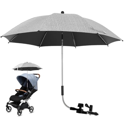 Sutowe 75cm Ombrelle Poussette Universelle, Anti UV 50+ Parasol Poussette Bébé avec Pince Flexible & Bras Réglable, Parapluie de Protection Solaire pour...