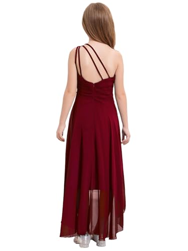 Kids Flower Girl Beaded Ruched Wedding Dress One Shoulder Junior Bridesmaid Dresses Pageant High Low Gown2