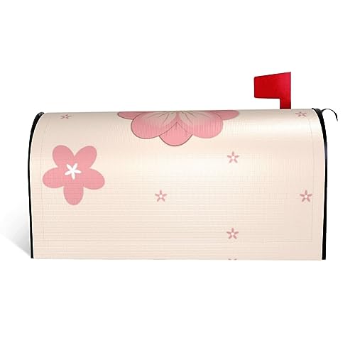 Piccoli fiori di ciliegio rosa Si tratta di una copertura per cassetta postale in tessuto impermeabile con una stampa su un lato e un'apertura curva su un lato.