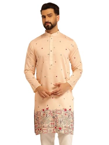 Image of SOJANYA (Since 1958 Men's Festive Cotton Silk Designer Kurta with Daman Embroidered Detailing | Perfect for Navratri, Diwali & Special Occasions