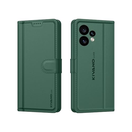 Image of KIVANO LUXE Compatible for CMF by Nothing Phone 2 Pro 5G Luxury Handmade Leather Magnetic Flip Folio Case | Card Holder & Kickstand | Slim Protective Cover | Unisex - Green