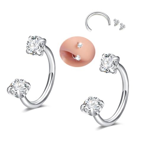MODRSA Horseshoe Nose Ring 20g Horse Shoe Nose Ring Hoop for Women Surgical Steel Silver Half Earring Hoops U Shape Double Gem Tragus Hoops Labret Lip Helix Piercing Jewelry Septum Rings 20gauge 8mm