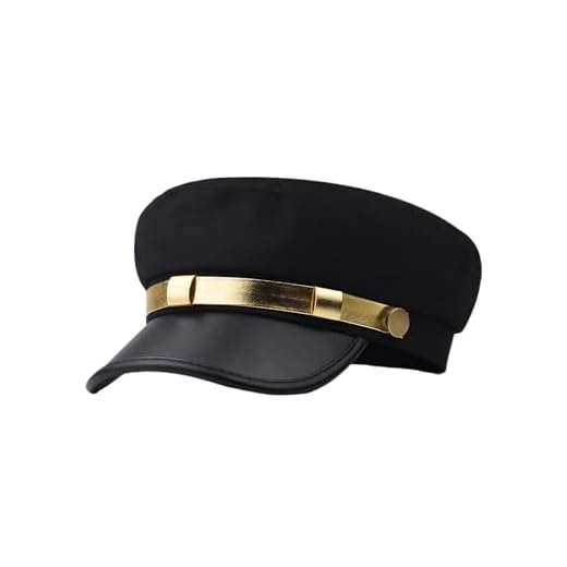 OHEETU Gorra clásica vintage de chofer, gorra de periódico, boina negra con visera dorada, unisex, para uso diario