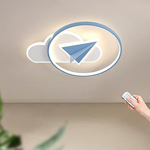 LTZZT LED Ceiling Lamp for Nursery Boy Girl Bedroom Ceiling Light Dimmable with Remote Control Plane Cartoon Children's Lamp,Blue,60cm Cover