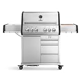 BURNHARD EARL 4-Brenner Gasgrill Edelstahl inkl. Heckbrenner, mit Gusseisen Grillrost & inkl. stabiler Abdeckhaube, Seitenkochfeld mit Infrarot Keramikbrenner