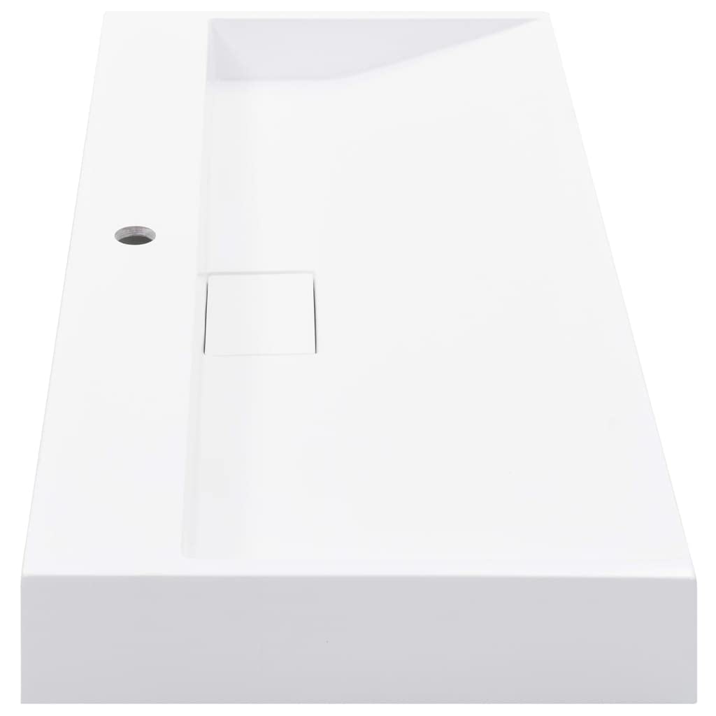 Lavabo mineral fundido 100 x 46 x 11 cm, color blanco, lavabo con orificio para grifo para montaje en pared y lavabo, baño sanitario para invitados, incluye material de montaje