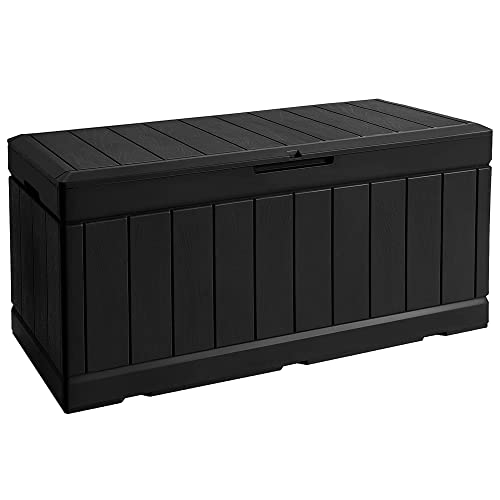 HOMECO 物置 収納庫 310L 大容量 幅116 倉庫 屋外収納庫 ベンチストッカー 大型物置 ベランダ収納 アウトドア収納 ガーデン収納 おしゃれ ブラック 幅116*奥行54*高さ58cmのサムネイル