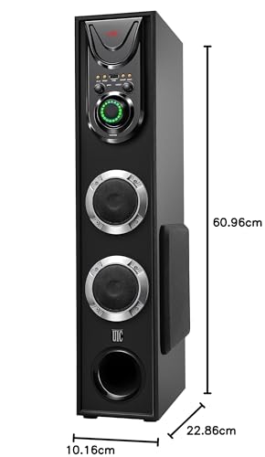Image of UIC Dj Mini-80W 5.25 Inch Single Bluetooth Party Subwoofer Floor Standing Speaker 3 Inch Dual Satellites with Extreme Bass Mic Slot Aux USB Fm & Remote Control Black (UIC-TWR-5103)