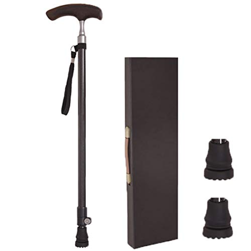 GJQION - Bastón de Fibra de Carbono Ultraligero para Ancianos con Mango de Madera Antideslizante