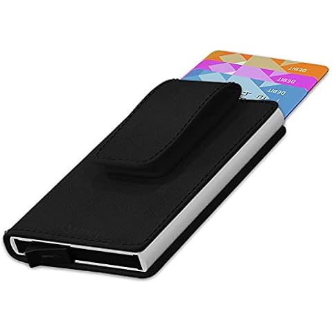 Qprimery Tarjetero Hombre Mujer RFID Bloqueo Negro Cover