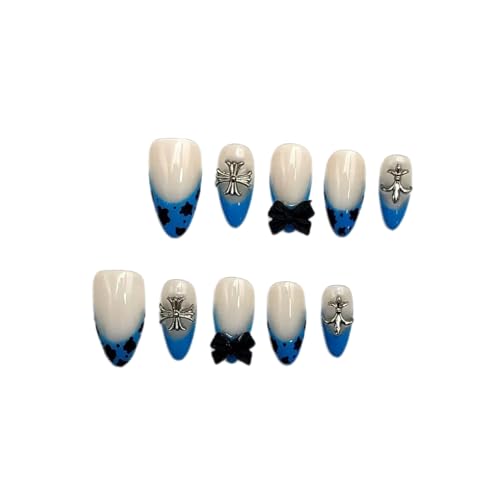 Blue & White Grunge Press On Nails - Almond Shape