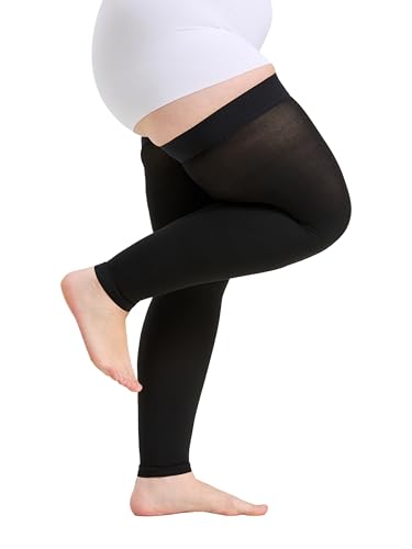 Image of Plus Size 4XL Thigh High Compression Stockings Footless- 15-20mmHg Moderate Full Leg Support Hoses with Unisex Reinforced Silicone Top Band, Breathable Fabric in Black for Nurses & Extended Standing