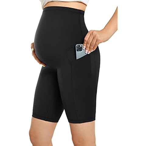 Gratlin Damen Umstandsshorts über dem Bauch Yoga Schwangerschaft Kurze Hose mit Taschen Schwarz 38 Cover