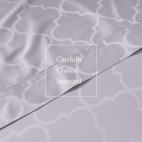 Image of Threadmill Cotton Twin XL Sheet Set | 100% Cotton Sheets for Twin XL Size Bed | Damask Jacquard Sateen Twin XL Bed Sheets Set with 16 inch Deep Pocket | Soft Breathable 3-Piece Cooling Sheet Set | Lilac