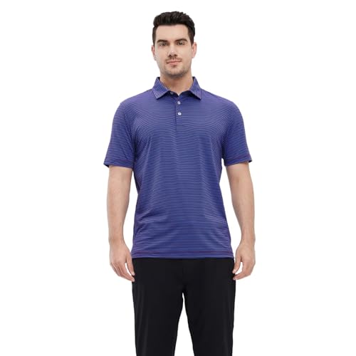 Image of Men's Golf Polo Shirts Short Sleeve Striped Performance Moisture Wicking Dry Fit Golf Shirts for Men