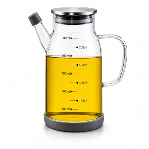 Image of 800ml Borosilicate Glass Oil Dispenser with Anti-Drip Spout & Leakproof Lid | BPA-Free Kitchen Jar with Measurement Markings | Silicone Base | For Oil, Vinegar, Soy Sauce & Seasonings(800ml)