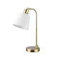 Globe Electric 61000057 16" Desk Lamp, Matte Brass Finish, White Linen Shade, Pivot Joint, On/Off Rotary Switch on Socket, E26 Base Bulb, Lamp for Living Room, Home Office, Home Improvement