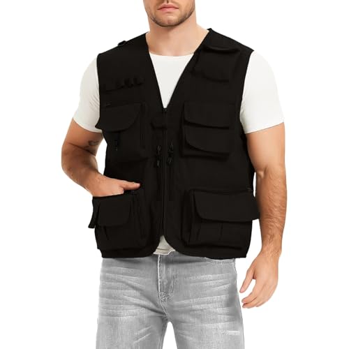 Mens Travel Vest Casual Lightweight Outdoor Fishing Work Summer Utility Safari Photo Cargo Vest Jacket Multi Pocket