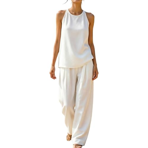 Camiseta sin mangas de verano y pantalones de 2 piezas para mujer