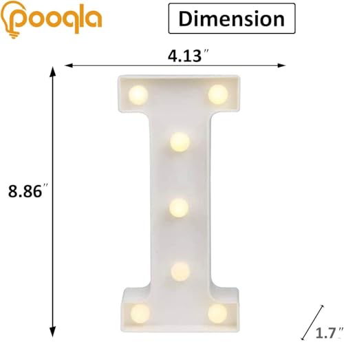 Image of Pooqla LED Light Up Letters, Warm White and Colorful Lighted Marquee Letters with Remote, Lighted Letter for Party Birthday Decorations, Gift for Girls Boys Night Light, Wedding Home Decor, Letter I