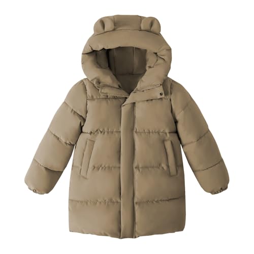 HILEELANG Toddle Boy Girl Puffer Jacket Coat Hood Mid Length Big Pocket Light Weight Warm Padded Winter Outwear