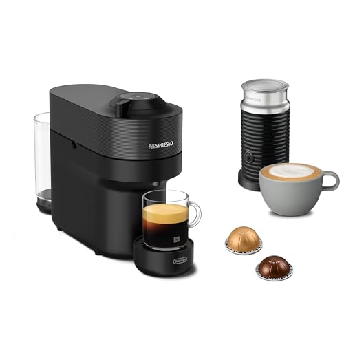 Nespresso De'Longhi Vertuo Pop e Aeroccino 3 ENV90.BAE, Macchina Caffè Capsule, 4 Dimensioni Tazza, Starter Pack, Tecnologia Centrifusion, Montalatte, Connettività Intelligente, Nero
