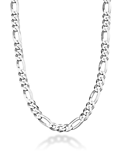 Miabella Solid 925 Sterling Silver Italian 9mm Diamond-Cut Figaro Link Chain Necklace For Men, Made in Italy
