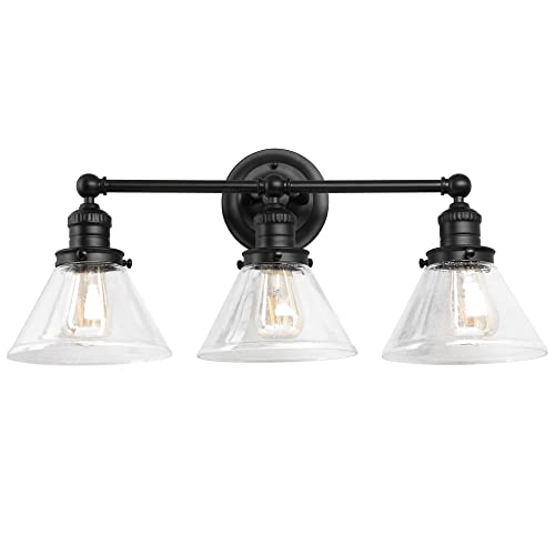 Design House 589036-Blk Augustin Transitional Indoor Dimmable 3-Light Bathroom Vanity Light Fixture With Clear Seedy Glass Shades For Above The Mirror, Matte Black #TOP13